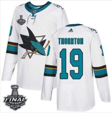 Sharks #19 Joe Thornton Weiß 2019 Stanley Cup Final Stitched